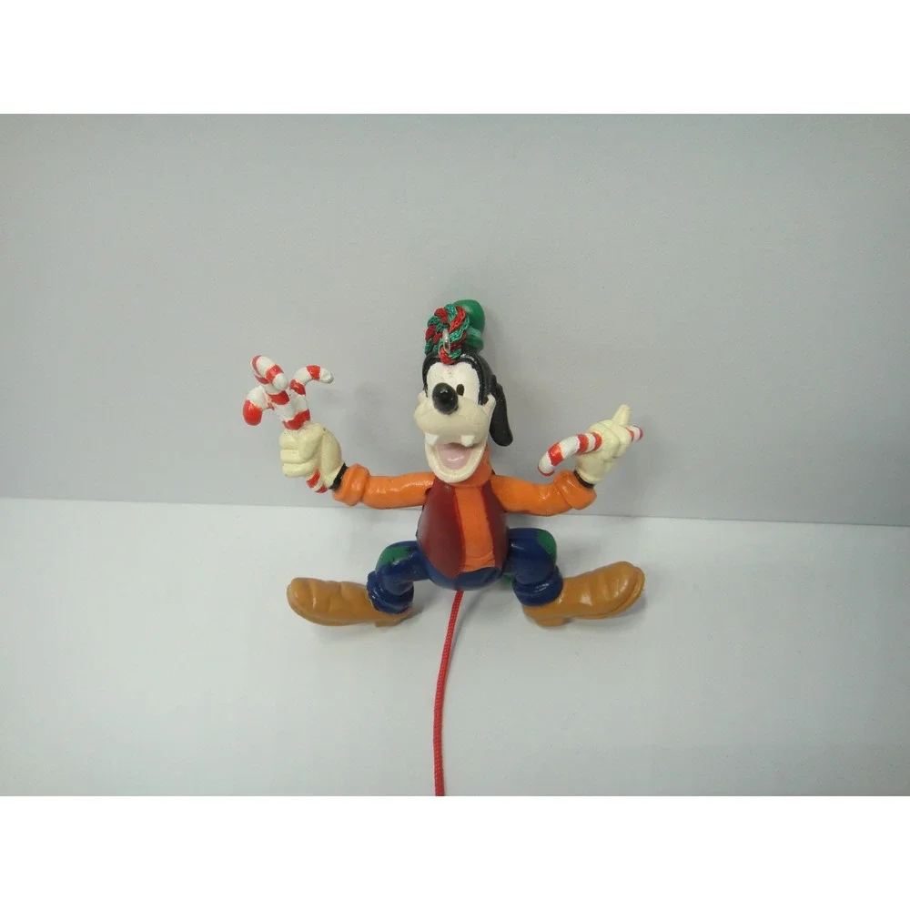 Disney Goofy Jumping Jack Christmas Ornament Pull String Candy Cane Figure VTG